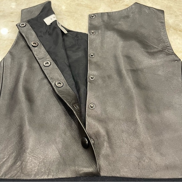 SANDRO | Sleeveless Leather Sheath Midi Dress |β Two Tone Black/Navy | Small - Picture 10 of 16